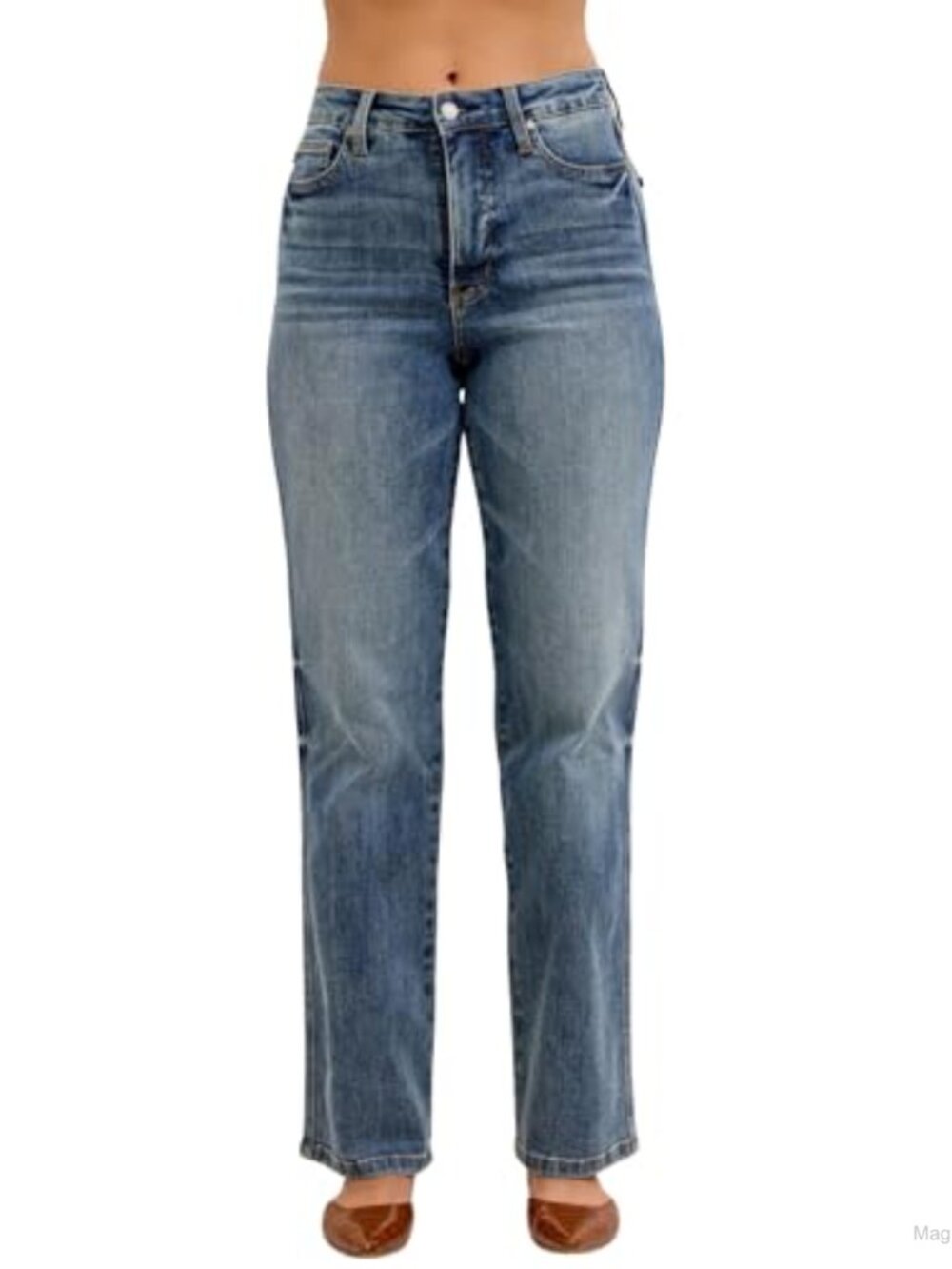High Waist Tummy Control Straight Leg Jeans 32" Inseam Stretch Denim